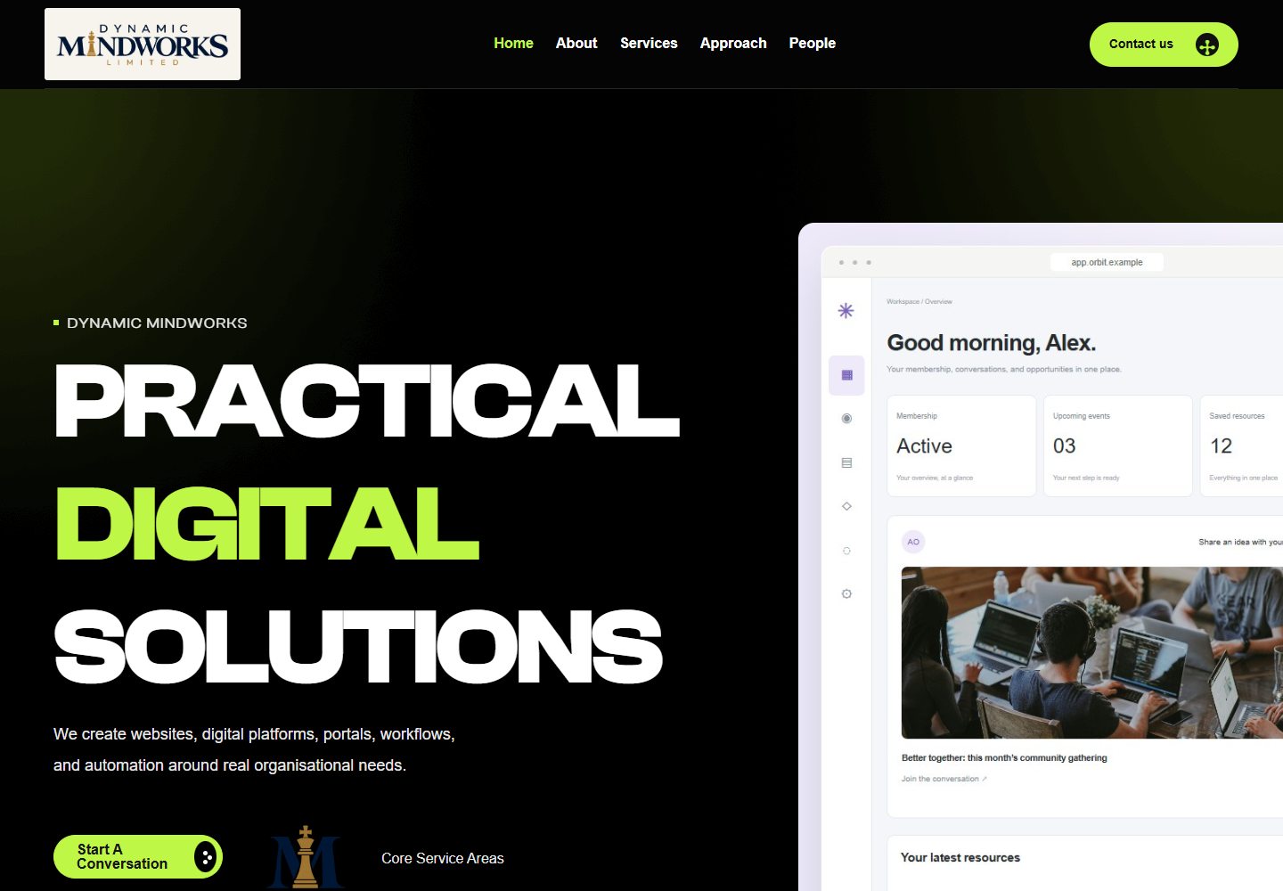 Preview of original Creovio Home 02 with Dynamic Mindworks content